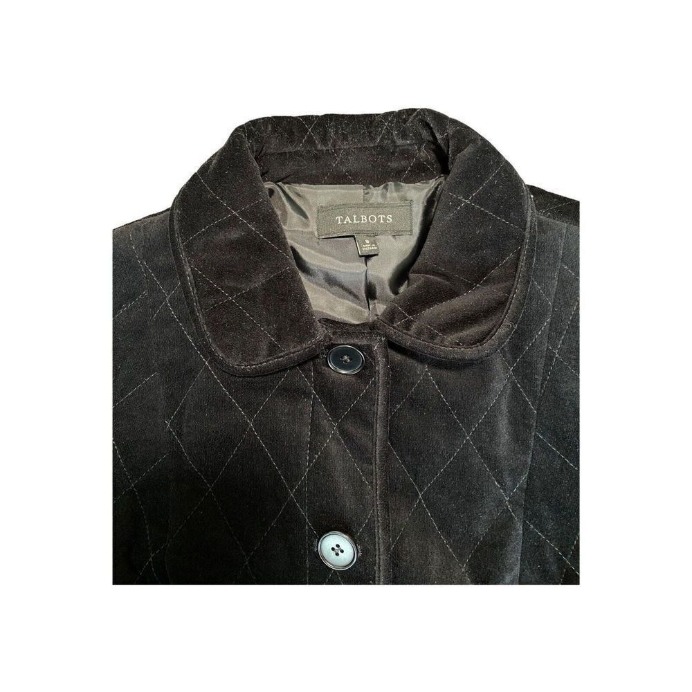 TALBOTS WOMEN'S BLACK VELOUR QUILTED BUTTON DOWN JACKET SZ 8 - Picture 5 of 9